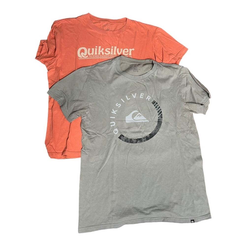 set of 2 Quiksilver short sleeve tees white logo gray orange regular fit Medium